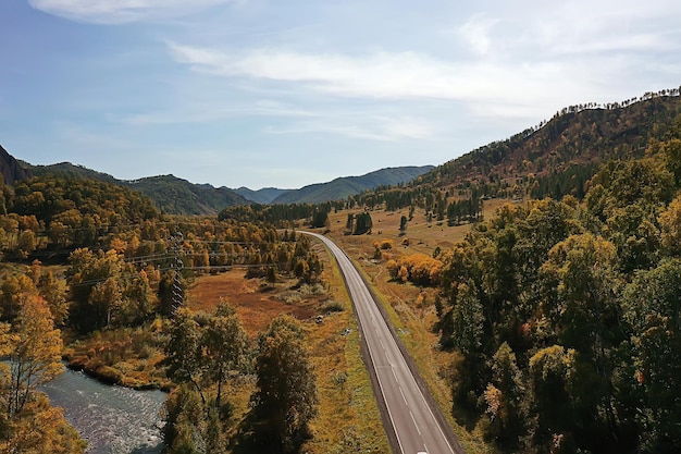 landscape altai russia, autumn top view, drone over the forest