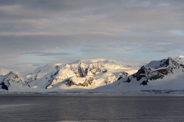 Landscape in Antarctica at sunset