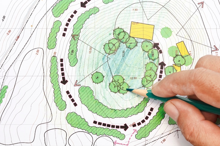 Photo landscape architect designing on site analysis plans