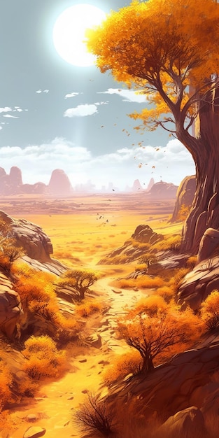 Landscape Artwork Desert Landscape Digital Art In 2d Game Style