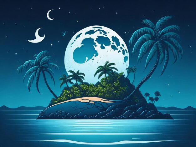 Landscape Background sea and beach vector illustration smileing sun fantasy tone at evening