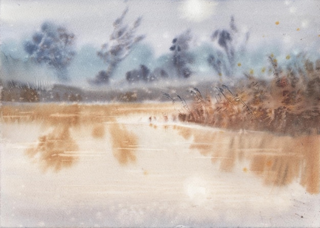 風景の背景トレンディなミニマリストの水彩画アートイラストオリジナルの自然絵画とAC ...