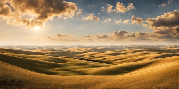 Foto paesaggio bagnato dal bagliore di un sole radiante che incarna il minimalismo