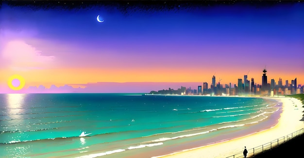 Landscape Beach Coast Panaromic View. Magical AI Generated Wall Art Canvas Painting, Children Book