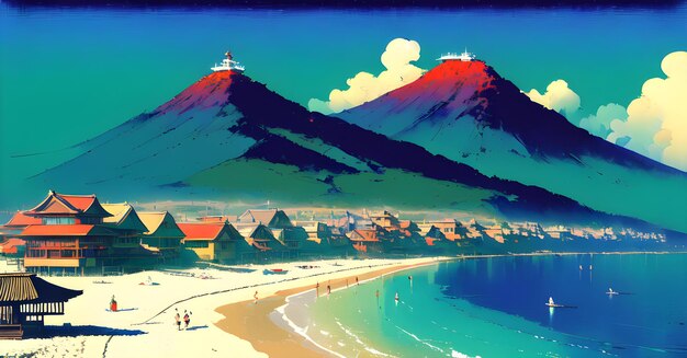 風景 ビーチ 海岸 パノラマ ビュー マジカル AI 生成 ウォール アート キャンバス ペインティング チルドレン ブック