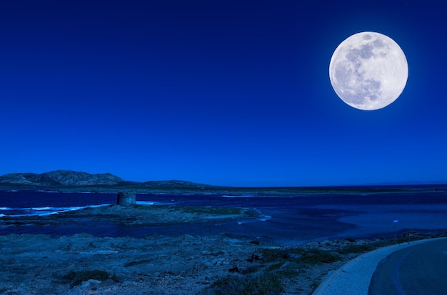 Landscape of beach at night