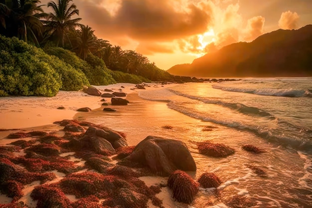 Landscape of a beach at sunset