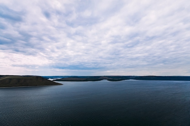 Landscape of beautiful bay with coasts of islands in distance