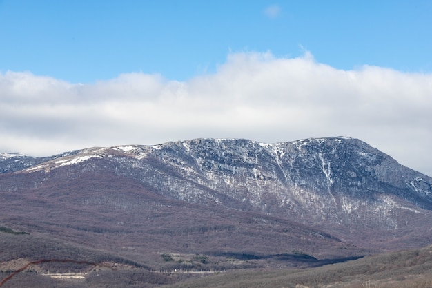 Landscape of beautiful snow-capped mountains in Crimea