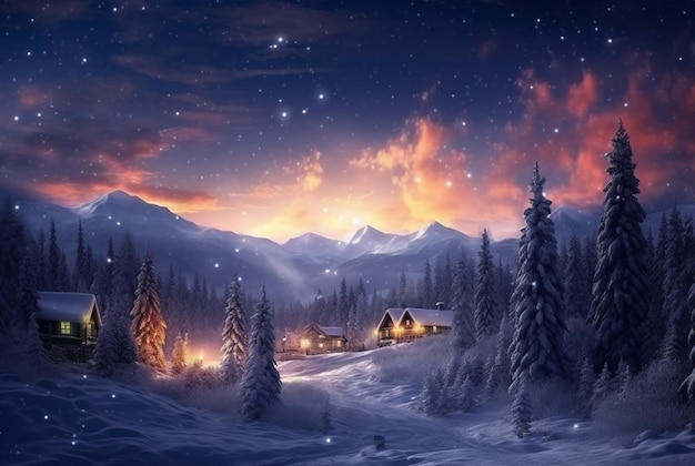 Landscape the beauty of the night sky and snow generative ai