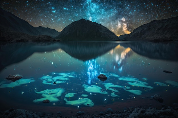 Landscape Bioluminescence glowing plankton in water fantasy