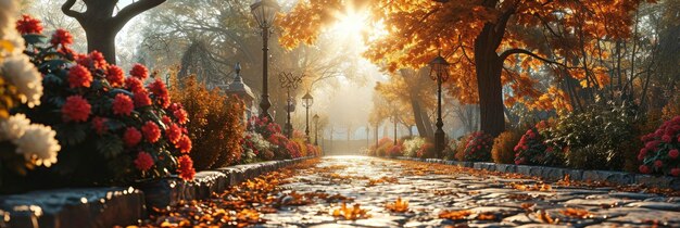 Landscape Blur Park Autumn Sunny Day Banner Image