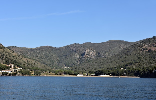 Landscape of Cap de Creus in the background Cala Montjoi beach, El Bulli, Costa Brava, Girona province, Catalonia, Spain