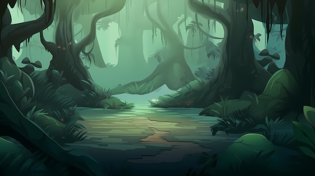 Landscape Cartoon Illustration Ai generative