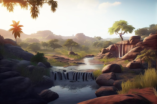 川のある中央アフリカ共和国の風景生成 AI アート美しい景色