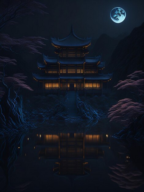 Photo landscape chinese royal hall at night