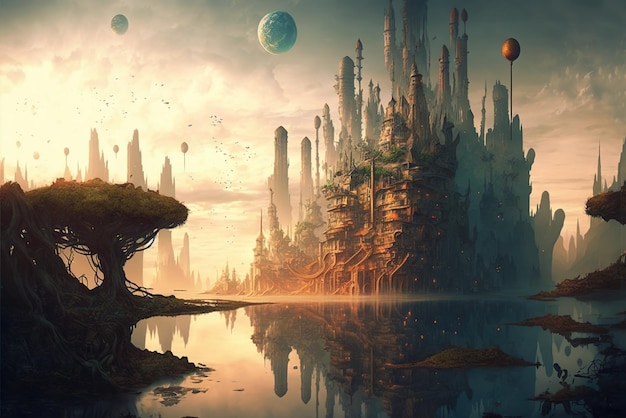 landscape city of fantasy as wallpaper background