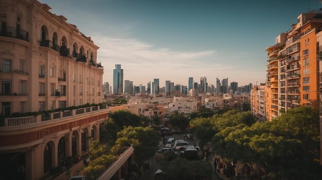 Photo landscape of a city seen from above during sunrise