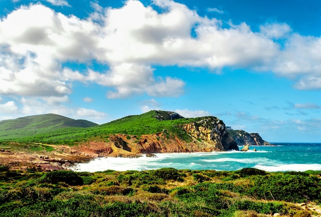 Landscape of the coast of porticciolo in a windy day