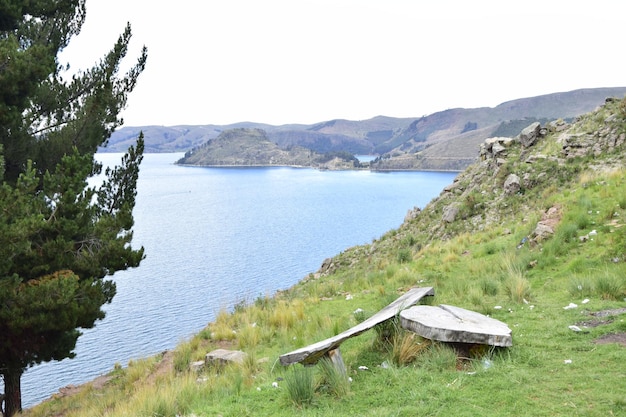 A landscape of Copacabana and Lake Titicaca Copacabana Bolivia