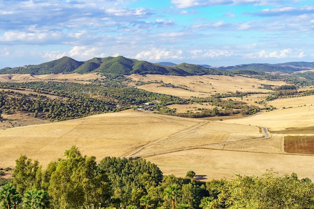 Landscape of countryside and mountains in the valley of the Sierra de Grazalema in Cadiz Spain