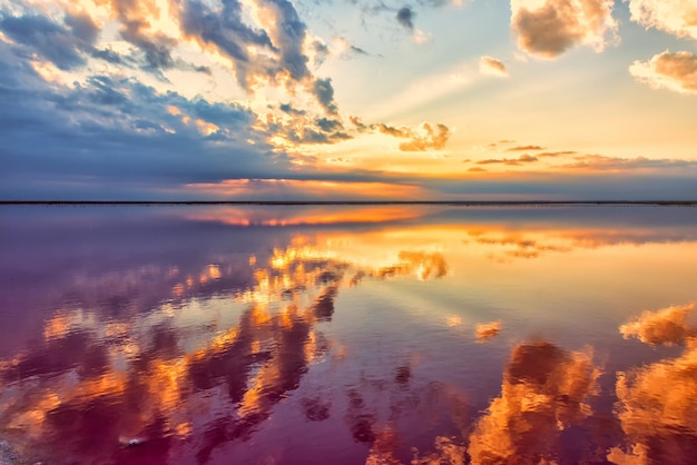 Landscape of the dawn with a reflection in the water