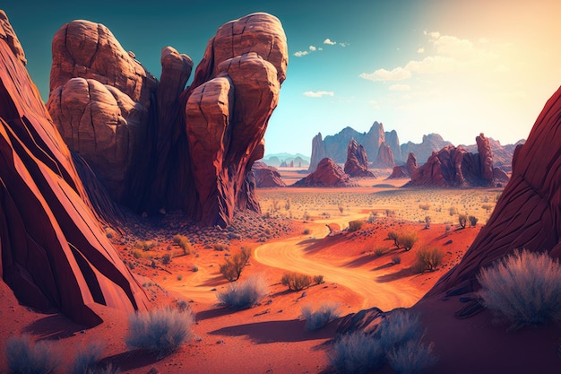 Landscape of desert with beautiful red rock formations created with generative ai