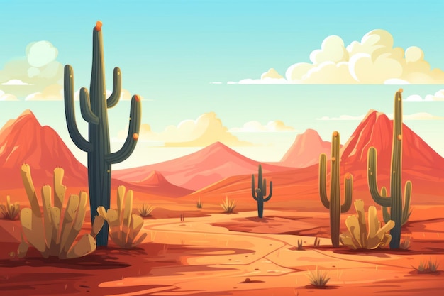ландшафт пустыни с кактусами жаркая среда