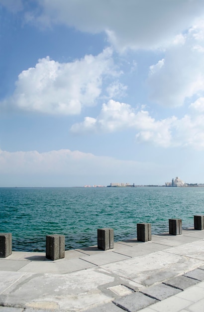 Landscape of doha areal view of the west bay city skyline in the evening qatar middle east