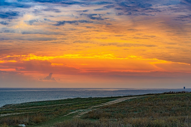 Landscape of the evening sky with the setting sun