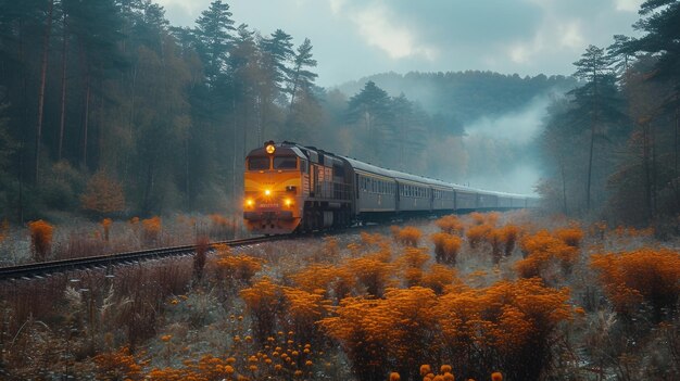 Foto paesaggio con un treno merci senza soluzione di continuità ai generare illustrazione