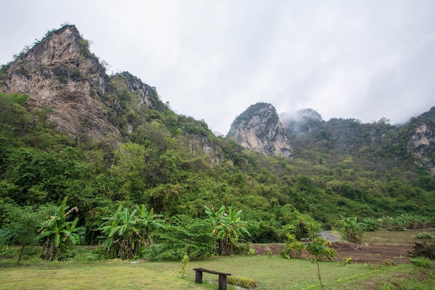 Landscape field with mountain at Uthai thani,Thailand