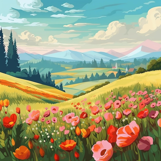 landscape of flower field