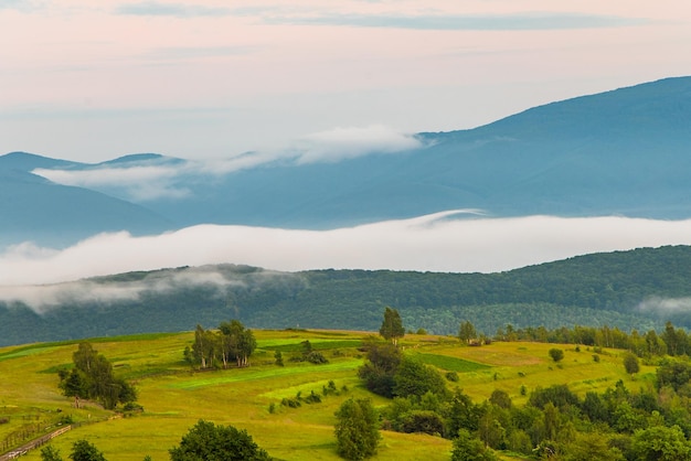 Landscape fog morning fog in the mountains thick fog over the
mountains