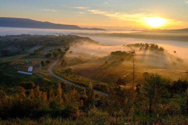 Landscape fog in morning sunrise at Khao Takhian Ngo View Point at Khaokho PhetchabunThailand