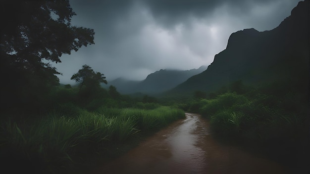 Landscape of foggy mountain in the jungle 3d rendering