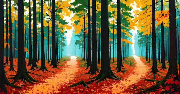 Landscape Forest Jungle Painting Illustration Colorful Enchanted trees dreamy nature Generative AI