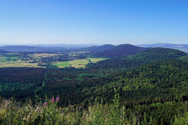 Landscape of french puy de dome mountain volcano in summer day