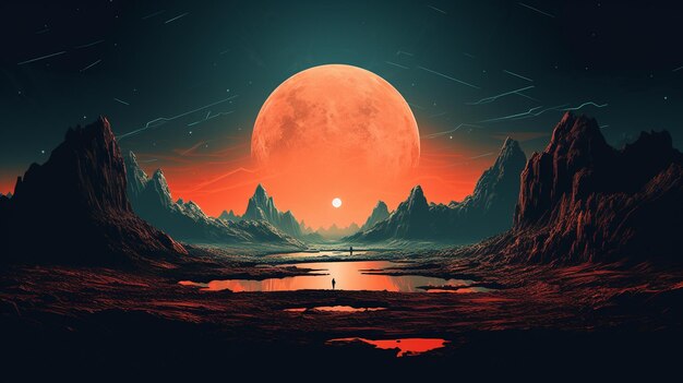 Wallpaper a world full of red, moon, anime desktop wallpaper, hd