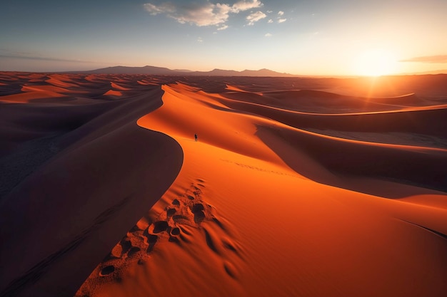 Landscape of golden sand dune at sunset