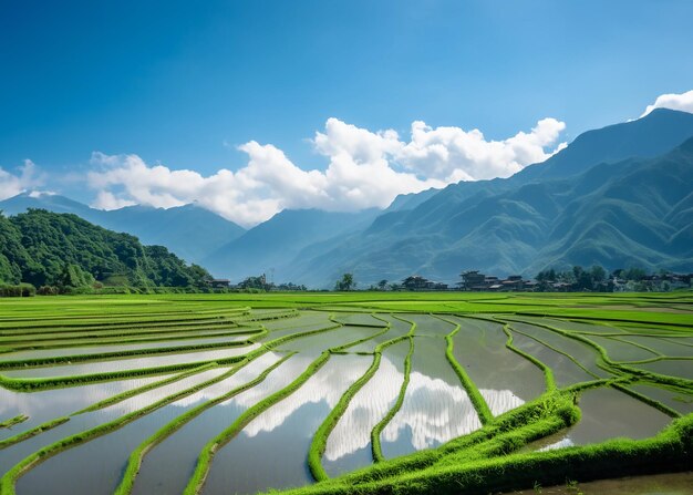 Landscape green fresh rice field