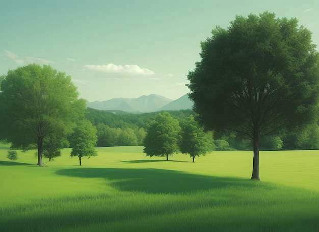 Landscape green grass and trees