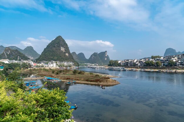 Landscape of Guilin, Li River and Karst Mountains.