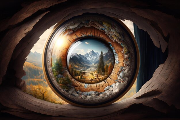 Landscape illustration inside an eye background Generative AI