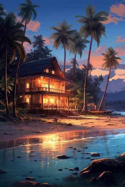 Landscape illustration with a house