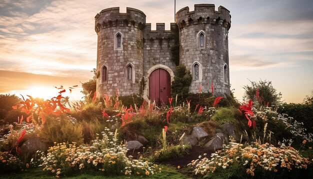 Photo landscape of an irish castle with festive decorations
