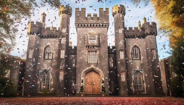 landscape of an Irish castle with festive decorations