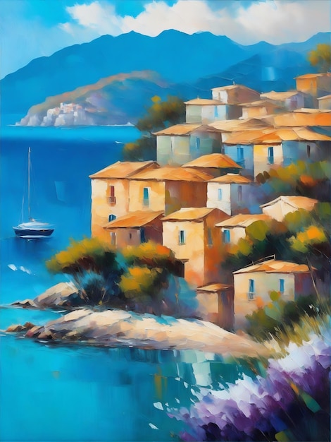 Landscape on the island of corsica impressionism style oil painting