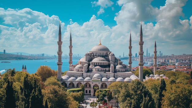 Photo landscape in istanbul with blue mosque