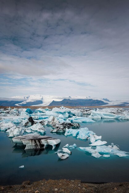 Landscape of Jokulsarlon most famous glacier lagoon in the world aerial shot